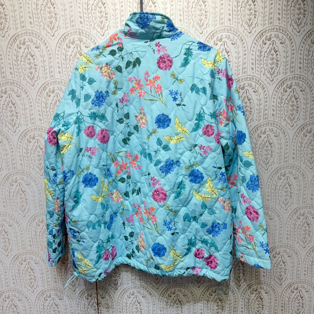Blair Quilted Jacket Womens XL Blue Floral Dragonfly Full Zip Lightweight Puffer - Picture 2 of 9